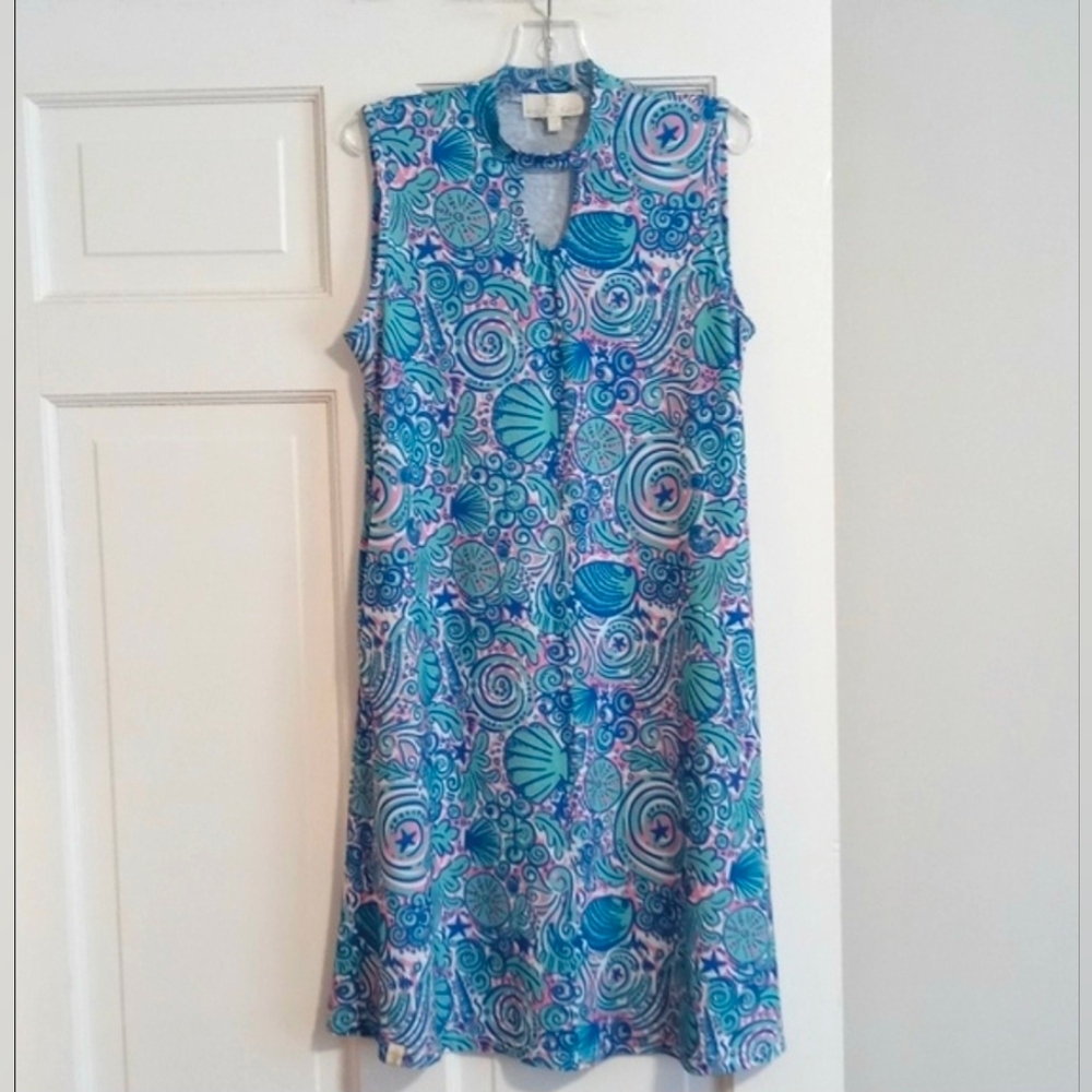 🌊Simply Southern🌊 - Blue/Pink/White Seashell Swirl Sleeveless Stretch Dress - Picture 1 of 10